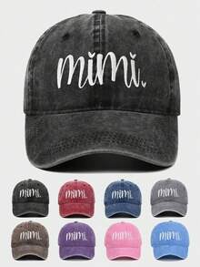 1 刺绣 MIMI 水洗棒球帽户外可调节防晒休闲帽春秋旅行海边度假太阳帽 Y2K 风格青年帽子