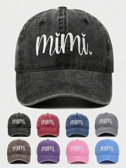 1 刺绣 MIMI 水洗棒球帽户外可调节防晒休闲帽春秋旅行海边度假太阳帽 Y2K 风格青年帽子