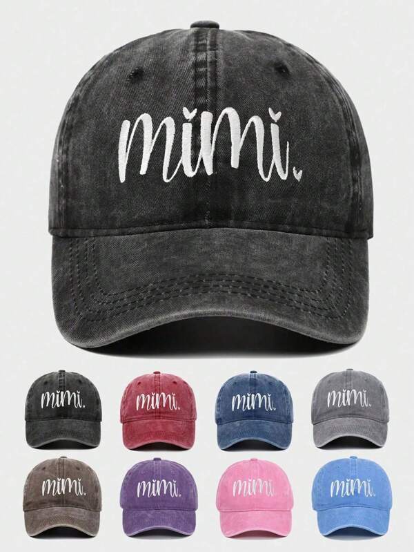 1 Embroidery MIMI Washed Baseball Cap Outdoor Adjustable Sunscreen Casual Cap For Spring And Autumn Travel, Seaside Vacation Sun Cap, Y2K Style Youth Hat