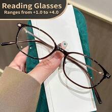 韩国时尚棕色小框老花镜女款超轻高清老年人眼镜+100-+400 - 白色 - 查看 8