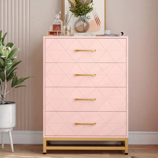 36.22 Inch 4-Layer Chest Of Drawers, Dressing Table With 4 Drawers, Freestanding Storage Cabinet, Nightstand, Bedroom Organizer, Suitable For Living Room, Bedroom, Hallway (Black/Pink)