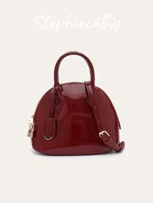 STEPHIECATHY 女士品牌奢华时尚 PU 素食皮革顶部手柄圆顶包金属锁装饰手提包拉链开合可调节长肩带斜挎包优雅场合钱包日常通勤约会旅行