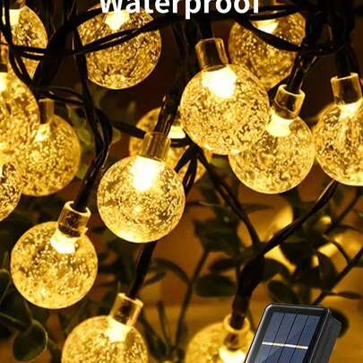 1 szt. Wodoodporne lampki solarne LED, 20/50/100 żarówek, długość 5 m/7 m/12 m, 8 trybów oświetlenia, kryształowe lampki solarne w kształcie kuli, odpowiednie do dekoracji ogrodowych, na wiosnę, lato, jesień, do domu i na zewnątrz, na kemping, grill, dekoracje ślubne, prezenty na Dzień Matki i Dzień Ojca