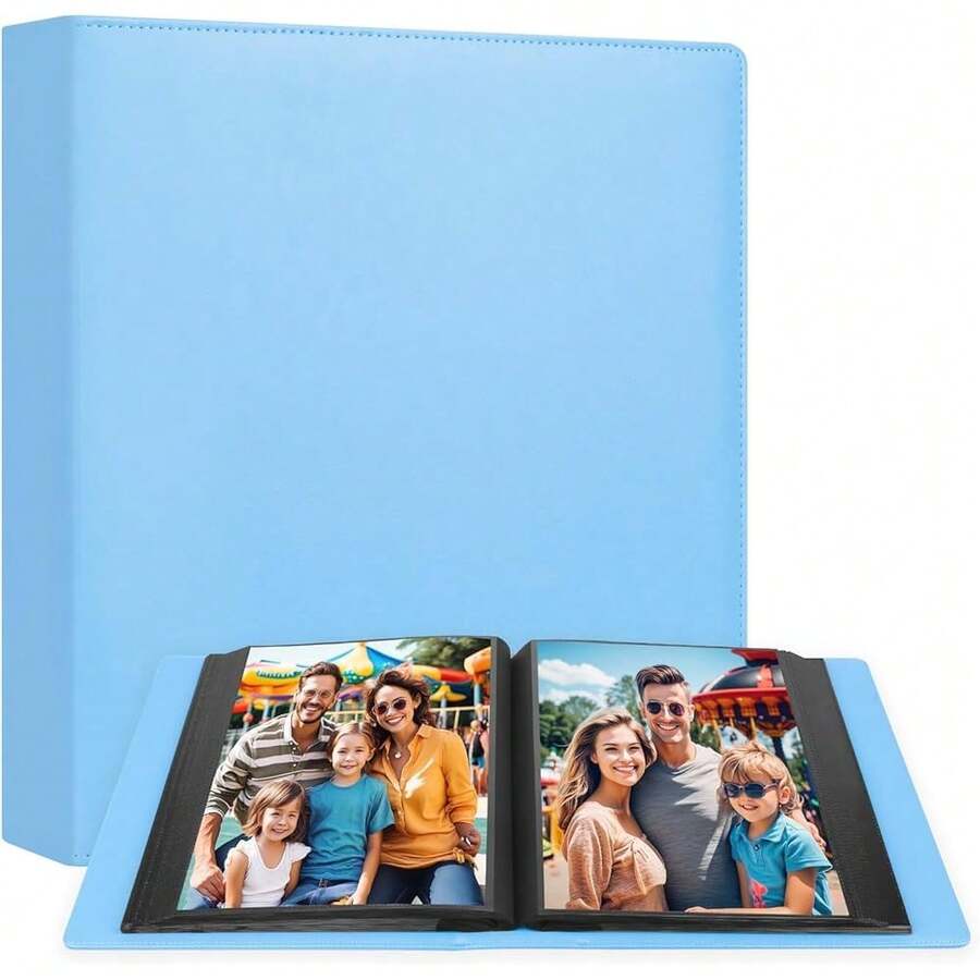 Nuevo álbum de fotos de 8x10 con 168 bolsillos que contiene 168 fotos, gran capacidad, portada de vinilo, álbum de fotos familiar con fotos de bebé para fotos de 8 x 10 pulgadas, álbum de fotos 8x10 con interior negro (azul) - Azul - Ver 1