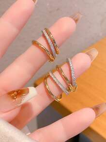 1pc Fashionable Elegant Bicolor Cubic Zirconia Multi-Element Interlocking Ring