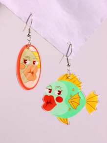 1 Pair Fashionable & Exquisite Creative Unique Exaggerated Whimsical Asymmetric Little Fish Acrylic Dangle Earrings For Women, Versatile For Everyday, Party, Holiday And Commute