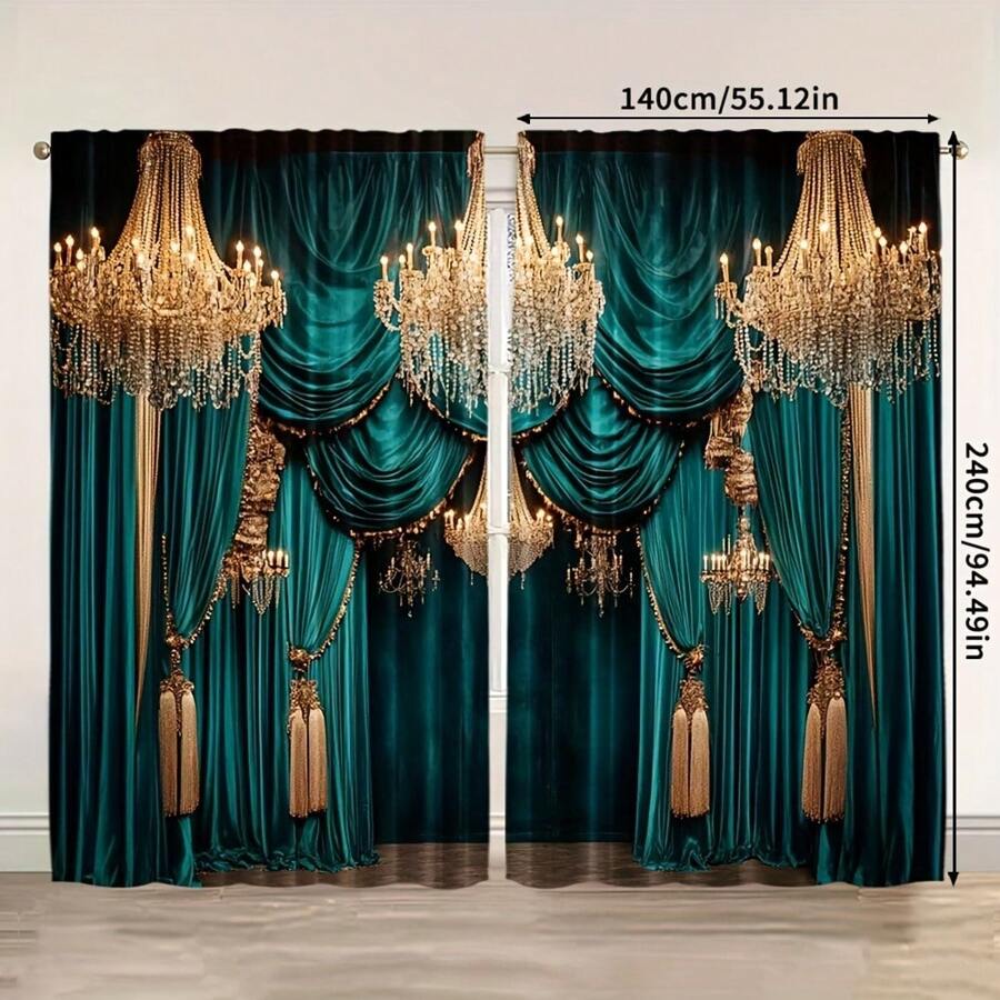 [2pcs Green Velvet Curtains] 2pcs Elegant Green Velvet Curtains, Modern All-Season Design, 100% Polyester, Light Filtering, With Rod Pockets, Easy Hanging, Suitable For Kitchen, Laundry Room, Bedroom, Study, Living Room
