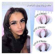Fluffy Lash Clusters Thick Volume Individual Lashes 14-22mm Cluster Eyelash Extensions DIY Lashes Extension At Home By Yaiseiko 50D+80D+100D, 280pcs - Multicolor - View 2