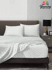 4pcs/Set Green Geometric Plaid Paisley Pattern Sheet Set Easy Care Microfiber Soft Bedding Set Floral Fitted Sheet Set (1pc Flat Sheet+1pc Fitted Sheet+2pcs Pillowcases)Fitted Sheet Set King Queen Full TWIN SIZE Sheet Deep Pocket Up To 11.8 Inch Pillowcase, Soft Breathable Wrinkle-Free Better For Sleep, Luxury Hotel Style, Gift For Mom Dad Friend Domitory Bedding Back School Bedding
