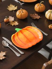 10pcs Pumpkin Paper Plates For Autumn, Disposable Pumpkin Plates, Autumn Harvest Party Tableware, Autumn Dinner Plates, Thanksgiving Harvest Party Plates, Thanksgiving Dessert Plates, Harvest Orange Party Plates, For Pumpkin Party Decoration, Thanksgiving Supplies Gifts, Kitchen Party Supplies, Halloween Party Gifts - Orange - View 3