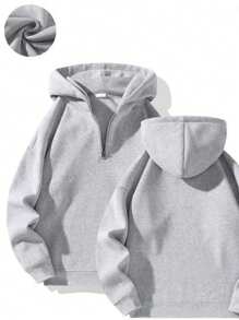 (Autumn/Winter) Boyfriend Style Men's Essentials Half-Zip Hoodie, Printed Solid Color Fashion Casual Sweatshirt For Fitness, Running, Exercise, Camping, Boxing, Cycling, Outdoor Sports, Best Gift For Girlfriend/Boyfriend, Men's Fall Tops