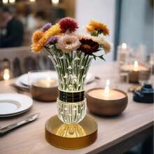 Lampa kryształowa w wazonie na kwiaty, regulowana jasność lampki nocnej z 3-kolorowym dotykiem, lampka biurkowa z akumulatorem USB, dekoracja wazonu ze sztucznymi jagodami - Dotyk trzech kolorów - Zobacz 8