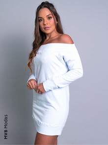 MVB Modas Women's Off-The-Shoulder Sweatshirt Dress Long Sleeve Blouse FASHIONS Fashions - Clear - View 2