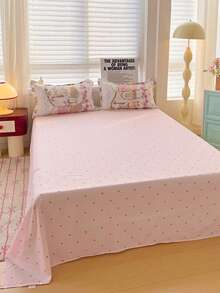 四件套蝴蝶结、爱心、格子、花朵、泰迪熊印花双面柔软磨毛床品套装（1件被套+1件床单+2件枕套），亲肤芦荟印花床品套装，适合儿童、幼儿、婴儿房、宿舍使用。 - 愛心蘿莉熊 - 查看 5