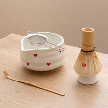 1 件/2 件/3 件/4 件/5 件手绘心形抹茶茶具，极具吸引力的心形抹茶碗、抹茶搅拌器、茶叶罐，完整可爱清新简约的茶道套装，适合抹茶初学者，抹茶爱好者的礼物，生日礼物 - 彩色 - 查看 10