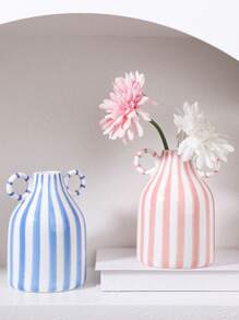 1 Stück minimalistischer Vase für zwei Ohren, Europäischer vertikaler gestreifter Stil zylindrische Blumenvase, Heimdekoration für getrocknete/frische Blumen, geeignet für Zuhause, Schlafzimmer Nachttisch, Eingangsbereich, Tisch, Geschenk für Freunde