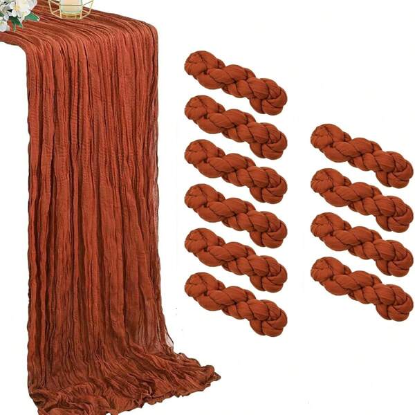 5pcs Red Pleated Table Runner Perfect For Wedding Birthday Babe Shower Party Room Table Decoration, Wedding Anniversary And Banquets Party Supplies, New Year 2025 Christmas Gauze Table Cover Table Flag