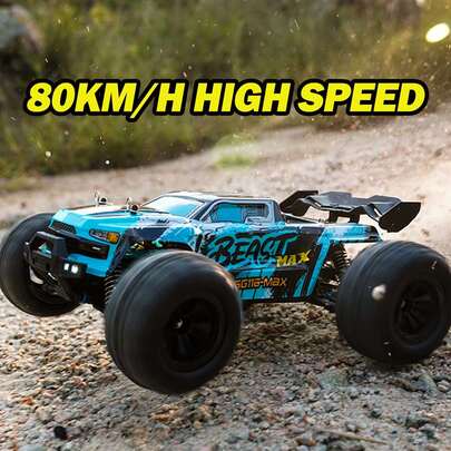 Brushless Motor 4WD All Terrain Off Road RC Car, 70KM/H High Speed Drift Vehicle, Full Proportional Adjustment, Six Lighting Modes, LED Lighting, Outdoor Drifting, Racing, Climbing, 2.4Ghz Remote Control, Stell Metal Gear, Ajustable Shock Absorption, Proportional Throttle/Steering, Birthday Christmas Easter Gifts