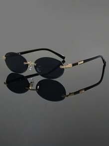Frameless Fashion Glasses For Men And Women, Y2K Retro Round Frame Design Glasses, Suitable For Party, Holiday, Summer Vacation Outfits
