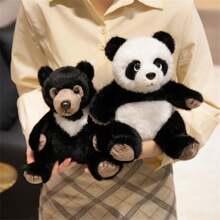 Juguete de peluche de oso negro y panda gigante de 23cm/9.05in realistas - Animales de peluche de calidad de museo con patas movibles, dúo de especies en peligro de extinción para decoración de vida silvestre y regalo de conservación, decoración especial de la habitación, regalo de cumpleaños para niños, regalo festivo