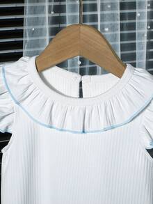 2pcs/Set Baby Girls' Casual Cute Ruffle Trim Solid Color Tank Top Paired With Bow Decor Skirt Set - Multicolor - View 3