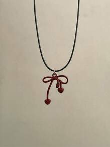 1pc Fashionable Red Bow Decor Pendant Necklace, Suitable For Ladies Daily Wear, Gift For Girlfriend/Wife On Valentine's Day, Birthday, Anniversary, Party