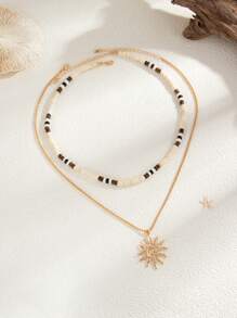 2pcs Fashionable Casual Minimalist Geometric Spiral Sun Seashell Beads Necklace Set, For Men Daily Party Wear