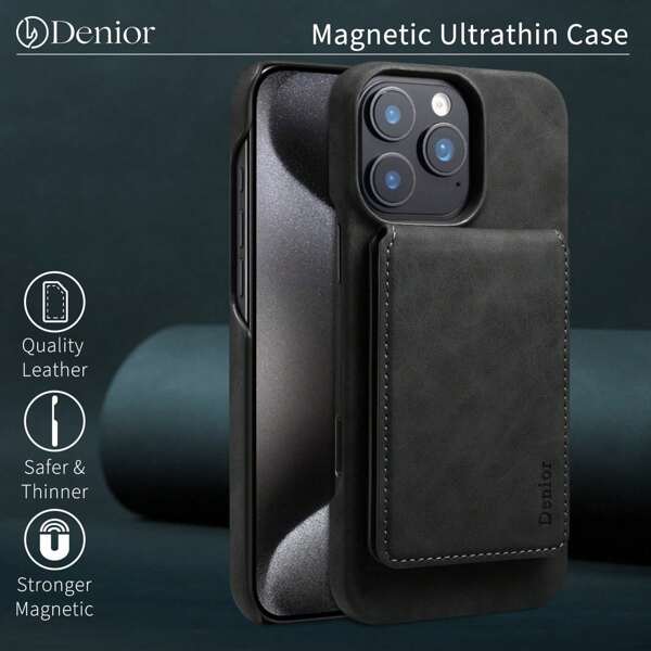 Denior Estuche de teléfono con cartera magnética Denior para 16/15/14 Pro Pro Max Plus | Con un soporte de tarjetas magnético desmontable (3 ranuras para tarjetas) | Juego retro |