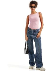 SUUKSESS Women Padded Open Back Boat Neck Tank Tops Double Lined Basic Shirts Halloween Christmas New Year - Pink - View 5