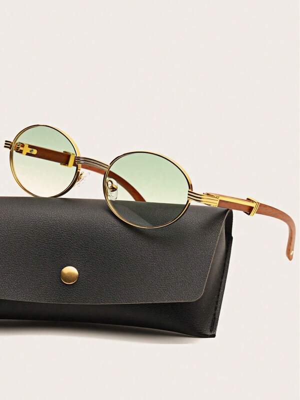 1Pair Unisex Oval Metal Fashionable Fashion Glasses, European And American Style Suitable For Driving