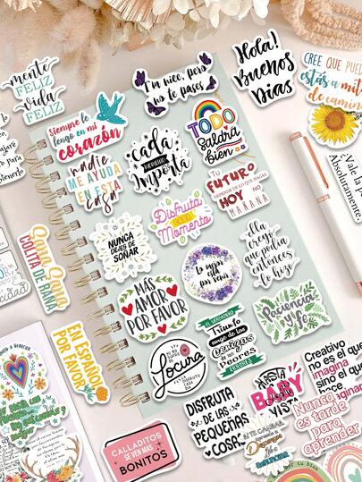 50 pegatinas inspiracionales en español para cuadernos, diarios, paredes, marcos de fotos, álbumes de fotos, regalos del Día del Maestro, Halloween, útiles escolares y vuelta al cole