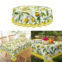1 pièce Nappe citron et fleurs - Nappe en polyester jaune vif et verte avec motifs de citrons et de fleurs, imperméable, résistante aux taches, nappe épaisse réutilisable, idéale pour l'été, la maison, la cuisine et les fêtes de salle à manger, beau cadeau, fabriquée à la machine, rectangulaire, nappe de fête | Nappe florale | Nappe en polyester, décoration thème citron - Multicolore - Voir 1