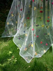 1 pieza Mantel con bordado de encaje y diseño floral colorido, estilo minimalista romántico francés para decoración del hogar y la cocina, adecuado para reuniones festivas, fiestas de cumpleaños, cenas de boda y como fondo fotográfico