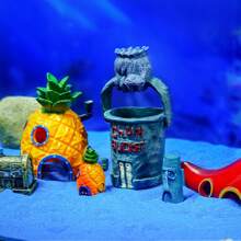 SPONGEBOB 1 pezzo Decorazione in resina a forma di pesce, ornamento per acquario, casetta ad ananas, grotta, botte per decorazione paesaggistica di acquario