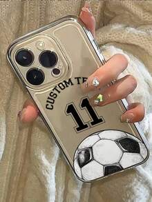 1pc Customizable Name/Lucky Number With Football Pattern Design Transparent Phone Case, Compatible With IPhone 17 Pro Max/17 Air/16 Pro Max/15/17/13/12 Mini/11/XS Max/6 7 8 Plus, Made Of TPU Material, Suitable As A Gift For Family, Friends, Classmates, Siblings, Boyfriend On Birthday And Holidays - White - View 5