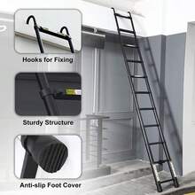 Vandise 3.2-6.2m Heavy Duty Aluminum Telescoping Ladder 150kg/330lb Max Load Capacity - Detachable Anti-Slip Hooks & Rubber Feet - Portable Extension Attic Loft Roof Ladder For Home Warehouse Industrial Use - Adjustable Folding Telescopic Stair Ladder With Locking System - ANSI Certified Durable Construction Ladder For Painting Cleaning Maintenance - Black - View 6