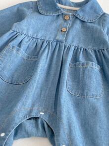 Korean Baby Spring New Bodysuits For Boys And Girls Ins Cute Lapel Denim Rompers - Blue - View 6