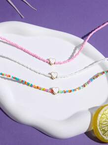 DareSee Set de 3 collares bohemios de cuentas con forma de corazón para vacaciones, mezcla de cuentas de colores para festival de música, festival Y2K, otoño, Navidad, invierno, regalos de Navidad