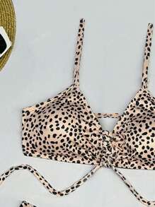 بكيني نسائي ذو طبعة نمر - قطعتين مع سلك V-شكل، قطع عالية مع أشرطة رفيعة وخصر مربوط، مصنوع من خليط مرن من البولي إستر والسبانديكس، قابل للغسل بالغسالة - مثالي للشاطئ والحمام، بكيني عالي الخصر