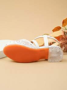 1 Pair New Girls Lace Pumps, Suitable For Party, Comfortable Outdoor High Heels, Girls Student Performance Dance Shoes - White - View 7