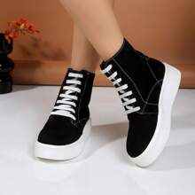 Tênis de Moda Feminina 2025 Primavera Outono, Tênis Esportivos, Sapatos Casuais com Sola Grossa e Respiráveis, Botas Estilosas Mid-Calf com Cadarços e Zíper Lateral