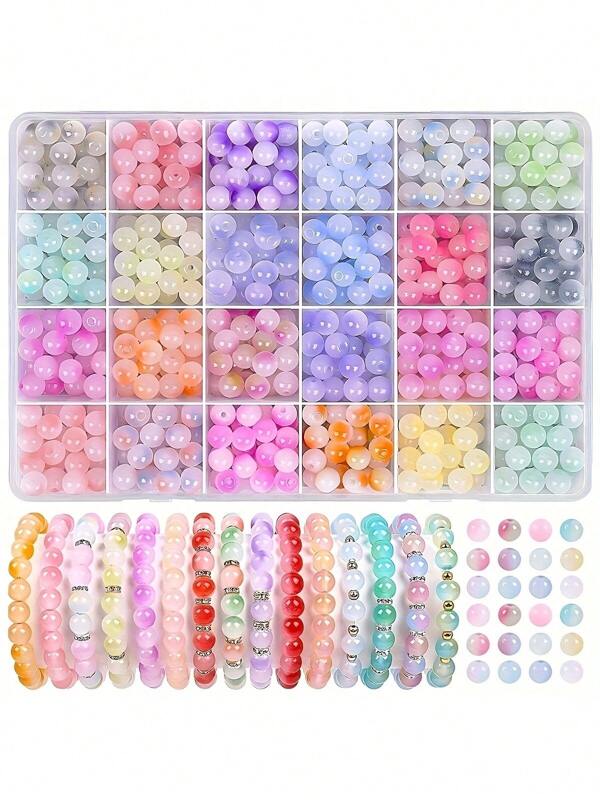 360pcs Box Set Of 8mm Two-Color Crystal Glass Beads For Handmade DIY Jewelry Bracelets, Necklaces, Earrings, Accessories & Crafts Making Kit, Round Party-Style Beads For DIY Bracelets, Beading Starter Crafts Gift (24 Random Colors)