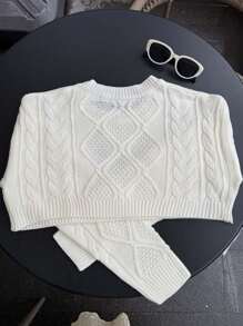Solid Knit Long Sleeve Crop Top, Crew Neck, Simple & Stylish, Crop Top,Tops For Women,Festival Outfits,Clothes,Going Out Outfits,Crochet Top,Long Sleeve Top