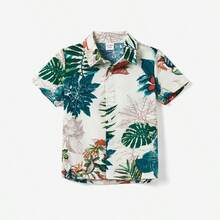 Family Matching Allover Plant Floral Print Halterneck Dresses And Short-Sleeve Shirts Sets