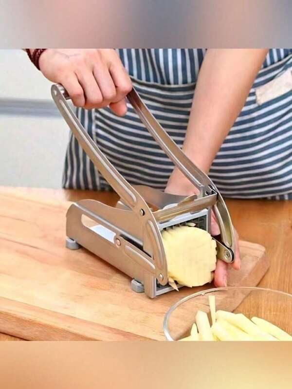 1pc Stainless Steel Fruit Cutter, Vegetable Cutting Machine, Potato Slicer, French Fry Cutter, Potato Chopper, Vegetable Shredder, Onion Chopper, Food Processor, Heavy Duty Mincer For Potato, Carrot, Cucumber, Kitchen Gadget, Kitchen Tool, Kitchen Accessory
