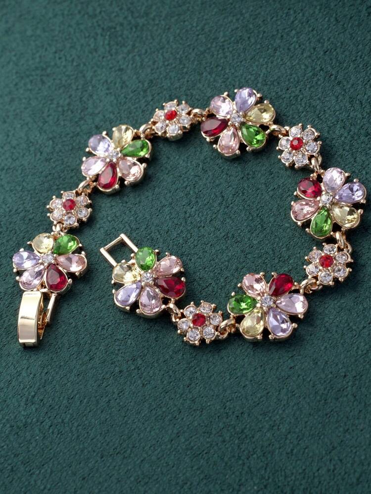 LADYCOCO 1pc Luxury Colorful Inlaid Bracelet, Women Jewelry Gift - Colorful - View 5