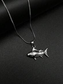 1pc Bohemian Ocean Beach Style Stainless Steel Shark, Fish, Sea Turtle Twirl Pendant Necklace, Luxury Minimalist Fashion Accessory
