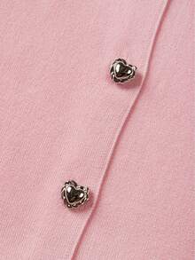 Camiseta sin mangas de punto para mujer, nueva colección primavera/verano, de estilo minimalista y elegante, con cuello redondo, diseño sin mangas, decoración con botón con forma de corazón, top corto y ajustado en color rosa, adecuado para uso casual, trabajo, viajes, citas, ceremonias de graduación y fiestas - Rosa - Ver 11