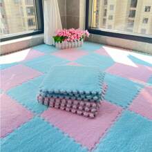 12pcs/Set Thick Bottom Interlocking 12"X12"X0.39" Plush Carpet Tiles, Navy Blue Color, Soft Shag Area Rug Mats For Living Room, Bedroom, Game Room. Foam Backed, Washable, Easy To Trim & Interlock, Suitable For Home Decor