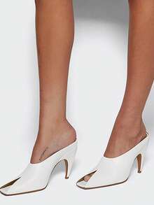 Women's Kitten Heels Mules Shoes – Open Peep Toe Slip-On Slide Sandals For Petite, Leg-Lengthening, Summer Work, Date & Christmas / New Year Gifts - 白色 - 查看 2